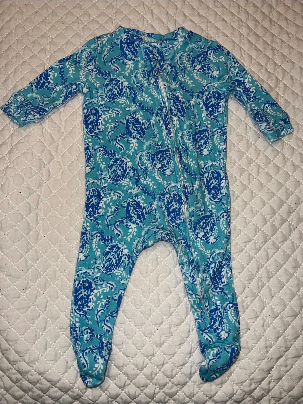 Lilly Pulitzer Turquoise & Navy Floral Footed One-Piece